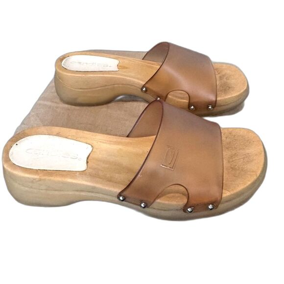 Vintage Candies Y2K Sandals Faux Wood Block Clogs Clear Jelly Size 6 - Picture 1 of 11